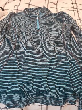 Striped Half-Zip Long Sleeve Pullover - Black & Aqua By Gap Fit